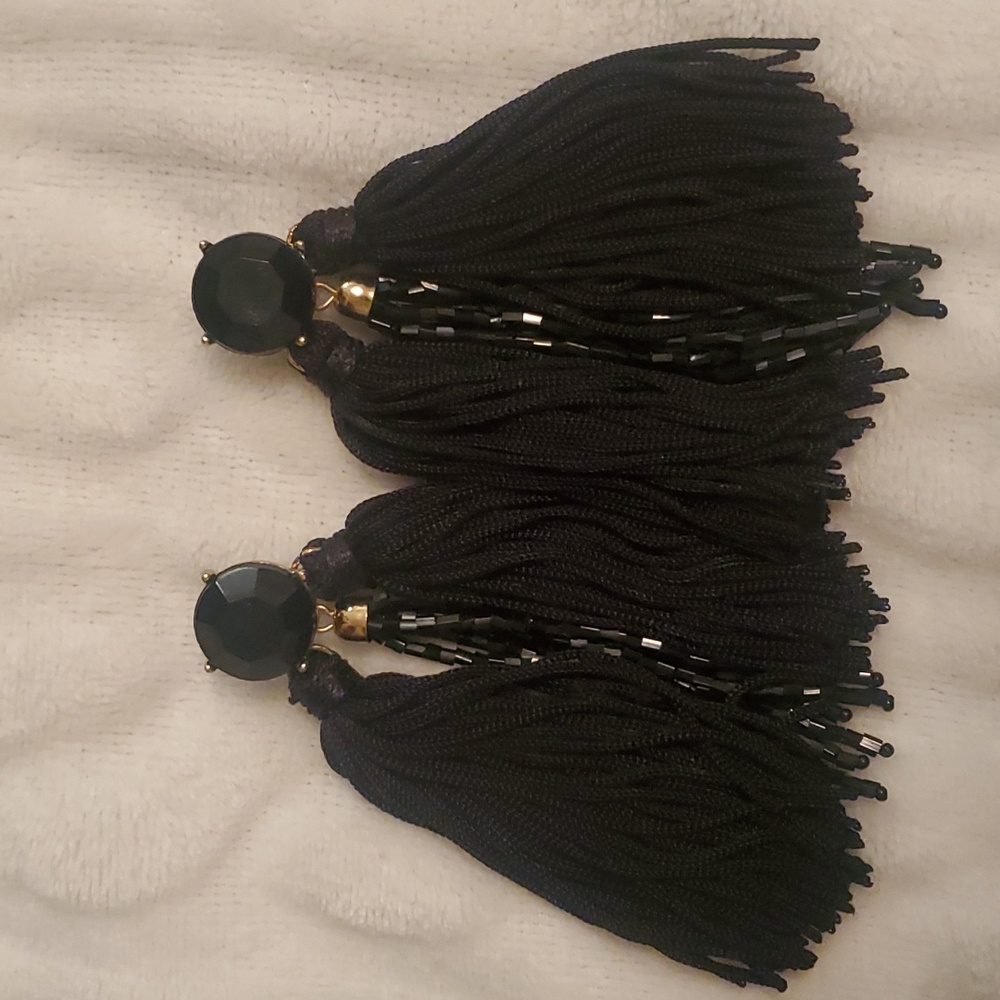 Bohemian Black Tassel Geometric Circle Statement Gold Dangle Earrings